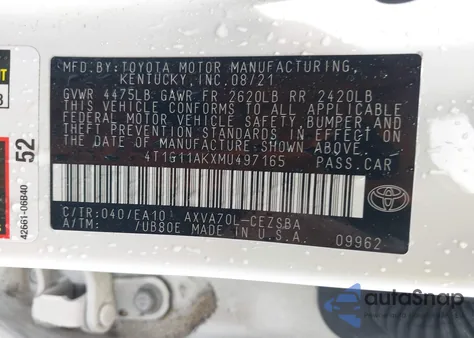 2021 Toyota Camry Se z USA, uszkodzony, nr VIN 4T1G11AKXMU497165